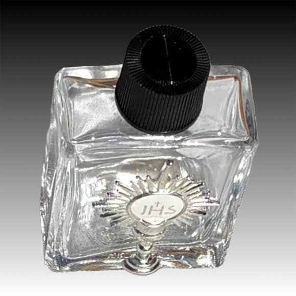 Oremus Mercy - Wholesale Travel Container - Holy Water Bottle - Holy Eucharist w/ Pewter Charm    2.5"3