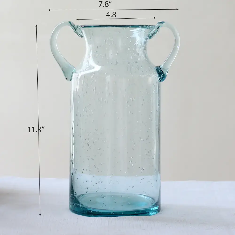 Noah Decoration – wholesale Vase – Farmhouse Dual-Handled Blue/Green Tint Glass Vases4