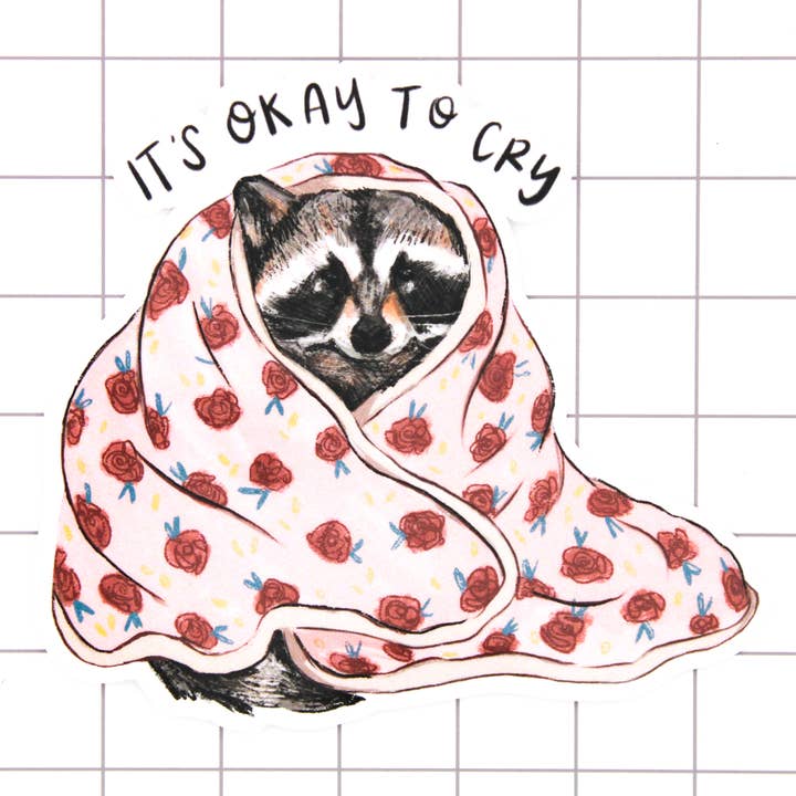 Vinilo adhesivo Okay to Cry Raccoon para venta al por mayor de Amy Hartelust Art and Illustration