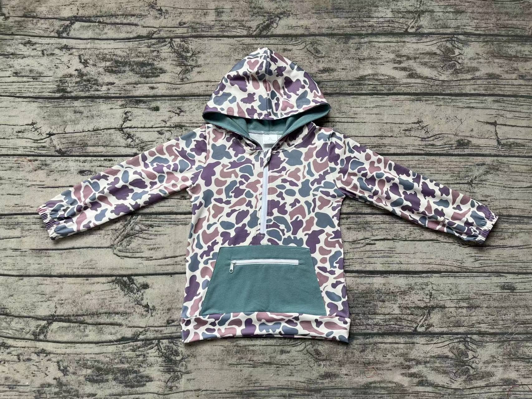 Aier Wholesale - Vente Sweat à capuche – enfant - Pulls d'automne à capuche et fermeture éclair en camouflage vert pour bébés garçons2