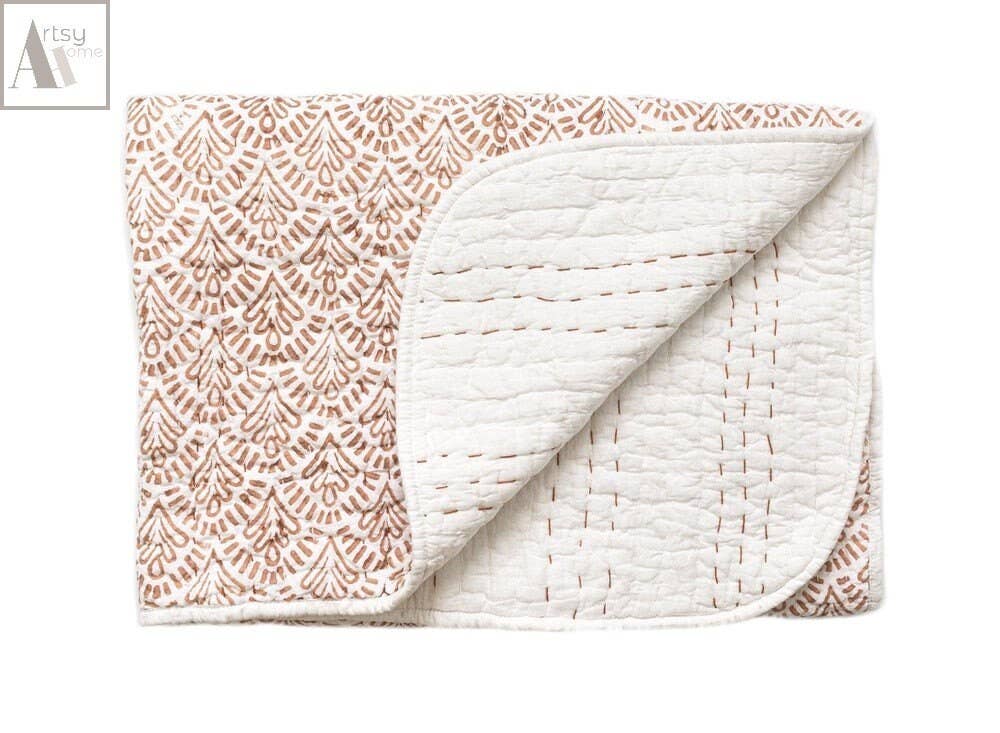 Artsy Home - Wholesale Quilt - Block Printed Kantha Quilt, Indian Handmade Cotton Blanket3