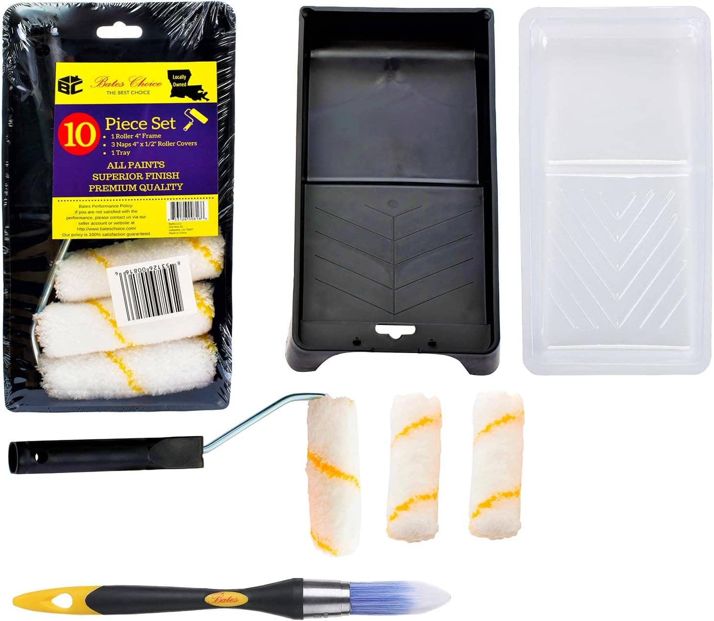 Bates Choice - Wholesale Paint Set - Bates- Paint Tray Set, 10 pcs, 4-Inch Paint Roller Kit