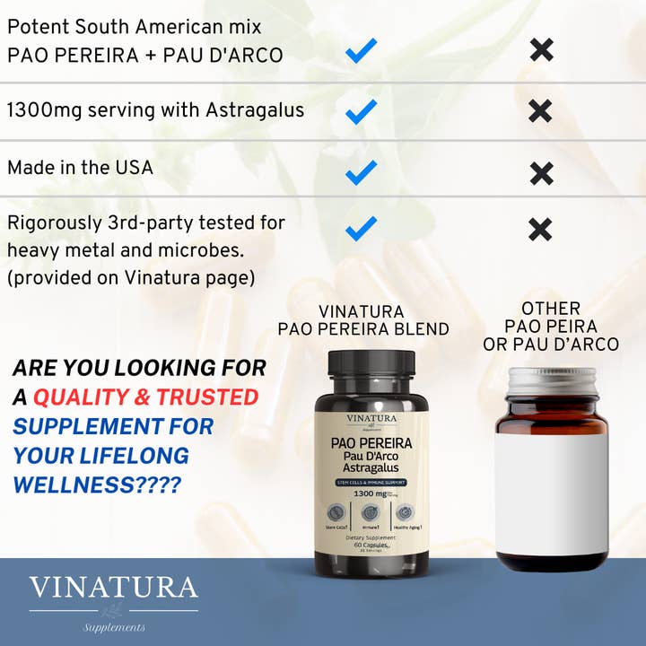 VINATURA SUPPLEMENTS - Wholesale Oral Supplement/Vitamin - Pao Pereira Pau D’Arco Astragalus 1300mg4