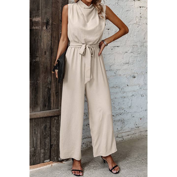 Solid Sleeveless Cut Out Back Belted Jumpsuit for wholesale by Supreme Fashion