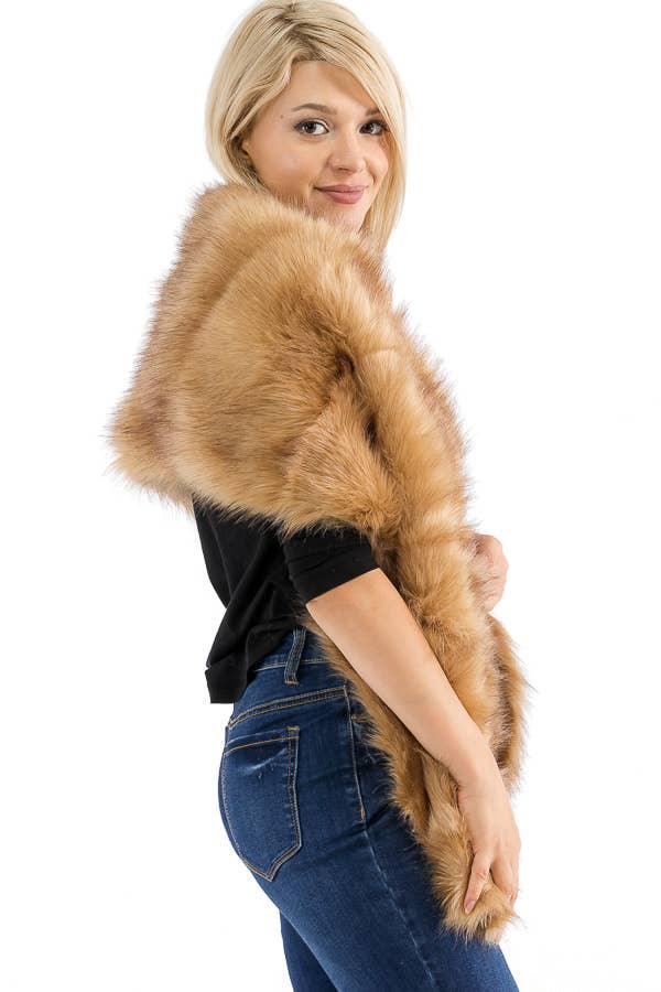 Cap Zone - Wholesale Scarf - Women's - Luxury Faux Fur Satin Lined Stole Shawl Scarf14