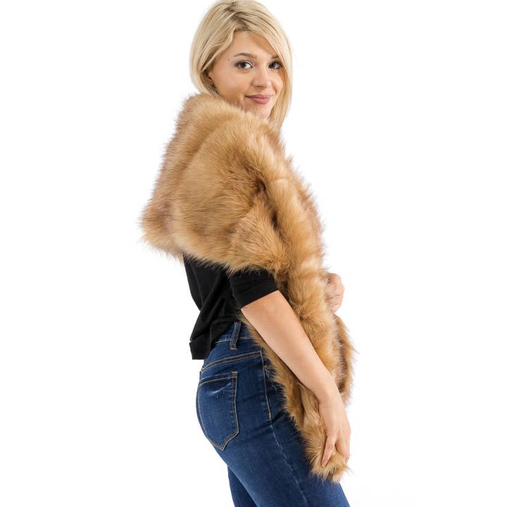 Cap Zone - Wholesale Scarf - Women's - Luxury Faux Fur Satin Lined Stole Shawl Scarf14