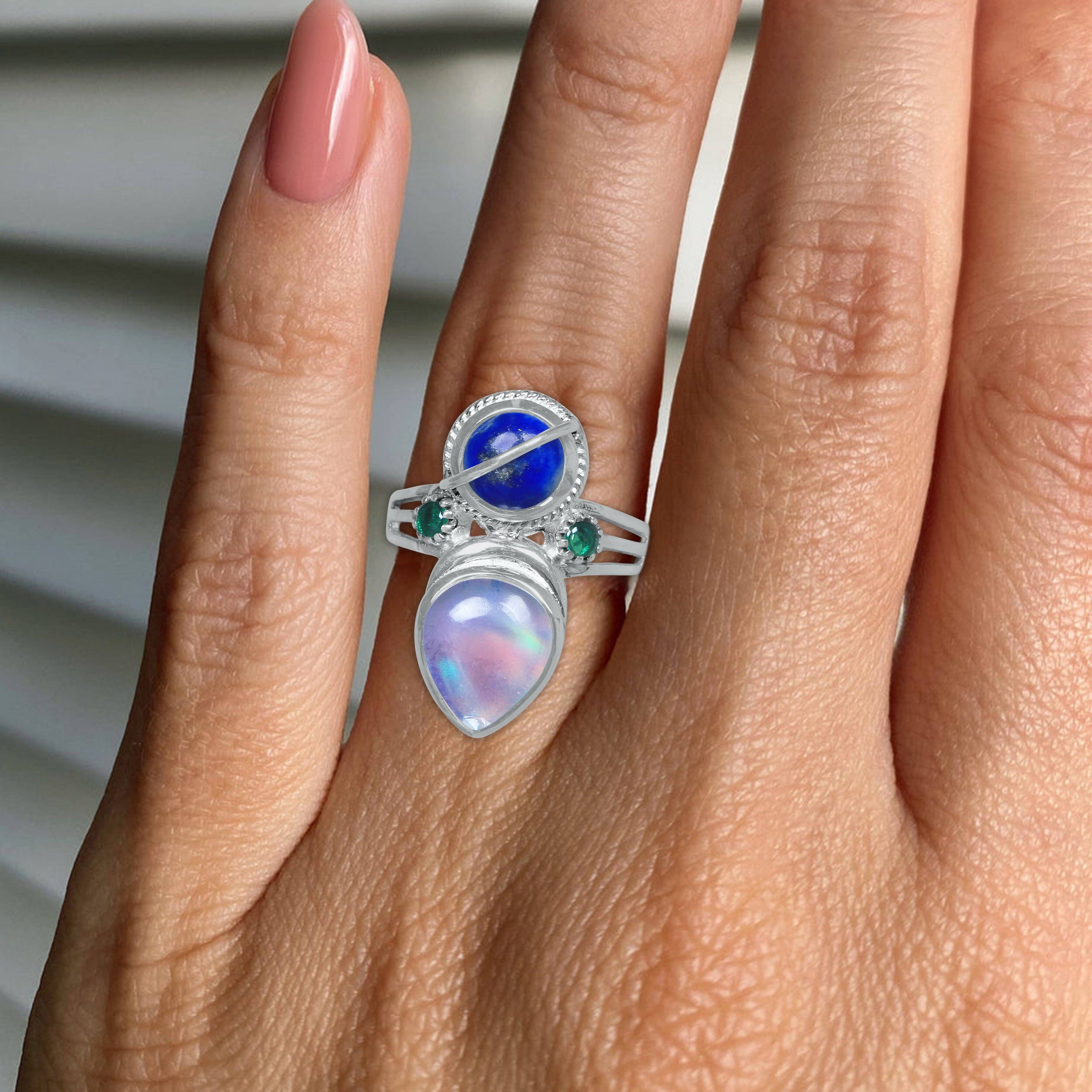 Handmade Jewels - Venta al por mayor Anillos grandes/de cóctel - Anillo de Lágrima de Doble Gema en Plata de Ley – Diseño de Declaración de Doble Piedra | Hecho por Encargo2