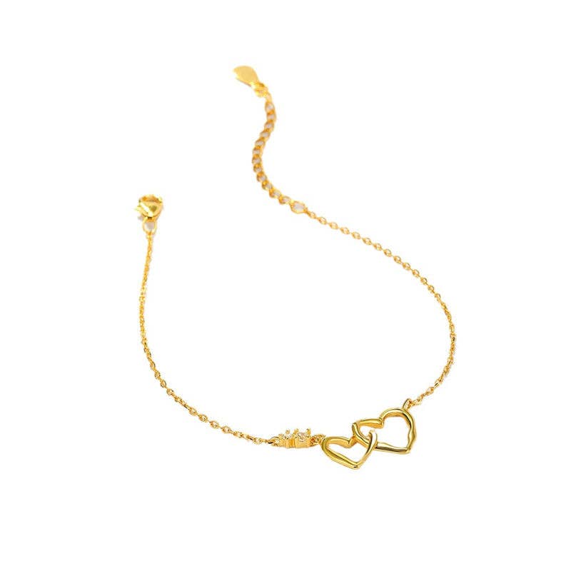 Perimade & Co. LLC - Wholesale Charm/Dangle Bracelet - Tiny Gold Interlocking Heart Bracelet in 925 Sterling Silver2