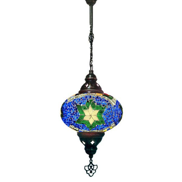 Suspension Lustre Mosaïque - Perles de verre bleues avec vert pour la vente par Access by Mediterranean Concepts