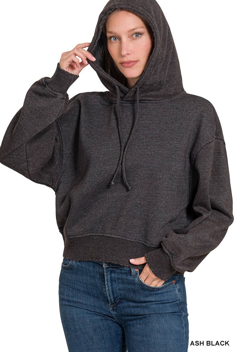 Vanilla Monkey – wholesale Hoodie - Dam – Acid Wash Fleece Cropped Hoodie0