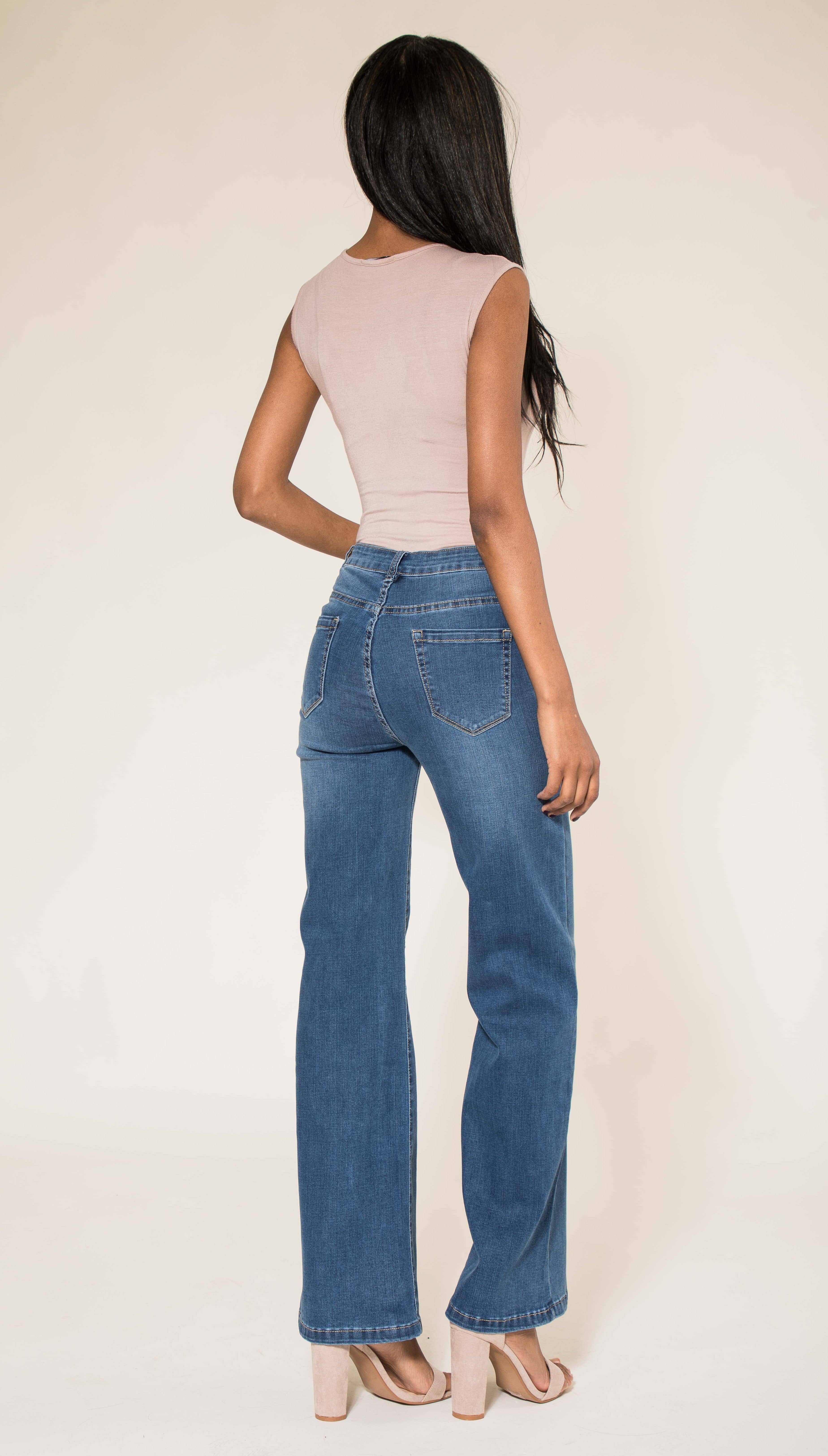 Nina Carter - Vendita all'ingrosso Jeans - Donna - Jeans a vita alta a zampa con tessuto elasticizzato P0802