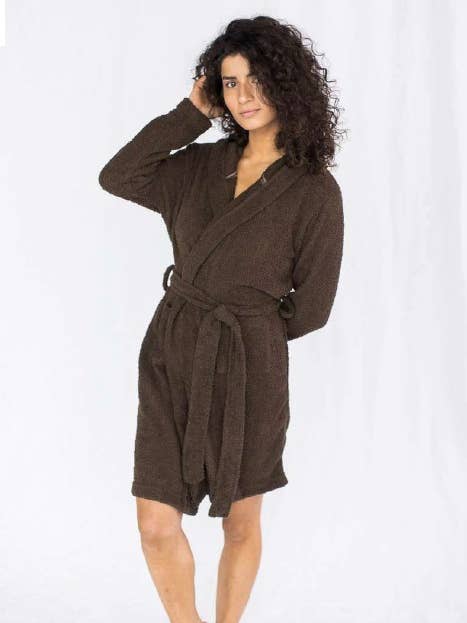 Feather Knit Hooded Lounge Robe in Cocoa for wholesale by Aegean Apparel