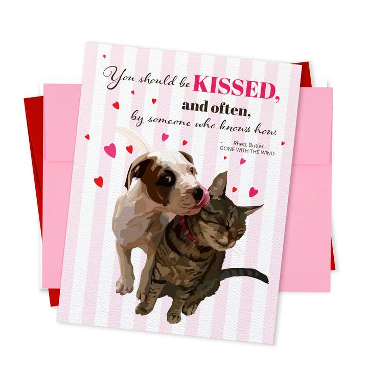Valentine's Day Card | Dog and Cat Kissing Valentine for wholesale by The Red Barn Press