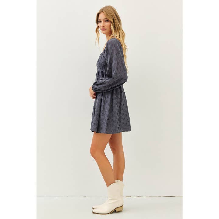 idem ditto - Wholesale Dress - Women's - TEXTURED SEMI-SHEER MINI DRESS WITH EMPIRE BUST