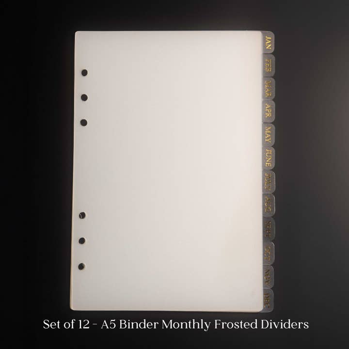 A5 Binder: Monthly Frosted Gold Foil Stamped Tab Dividers for wholesale by Eleventh and Taylor