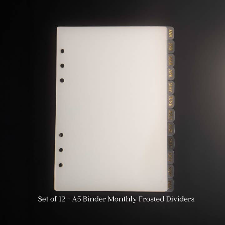 A5 Binder: Monthly Frosted Gold Foil Stamped Tab Dividers for wholesale by Eleventh and Taylor