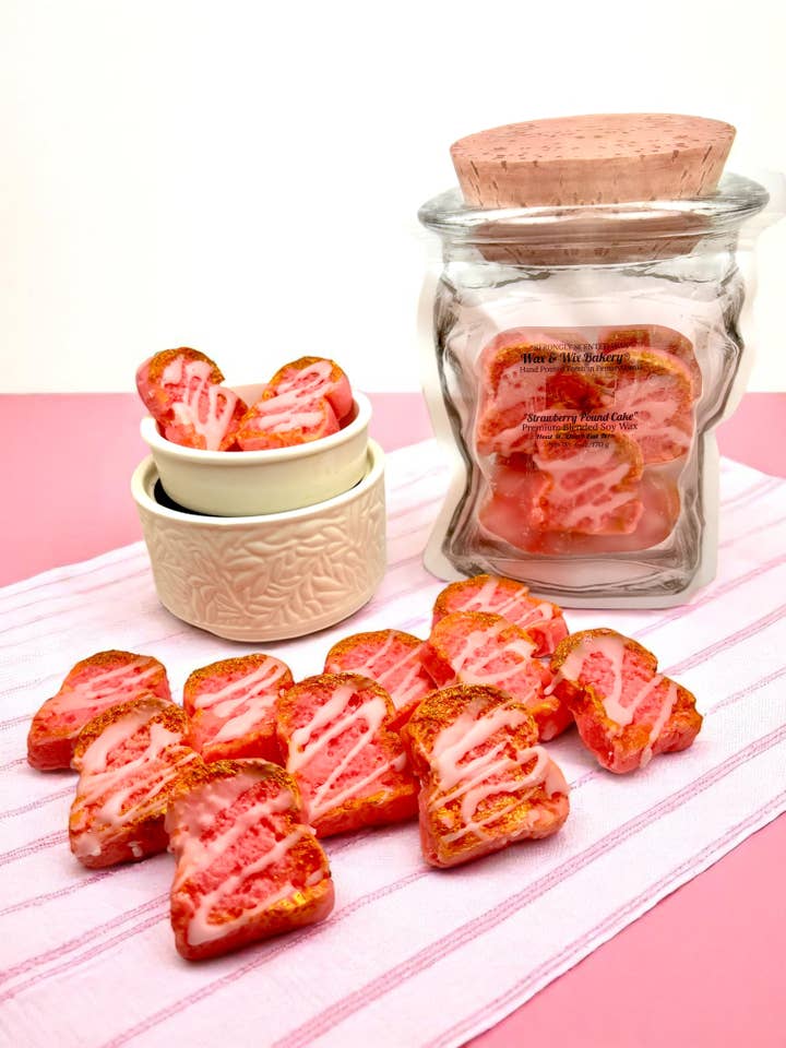 Strawberry Pound Cake Wax Melts. 6 oz. Bread Soy Wax Melts for wholesale by Wax and Wix Bakery®