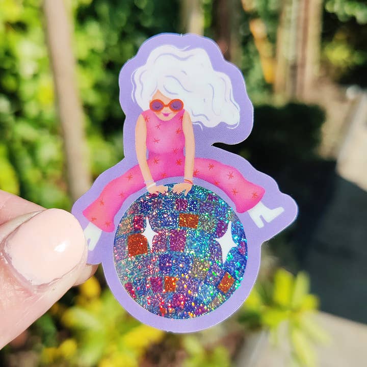 Aniet Illustration - Wholesale Sticker - Sticker woman disco ball funny glitter vinyl0