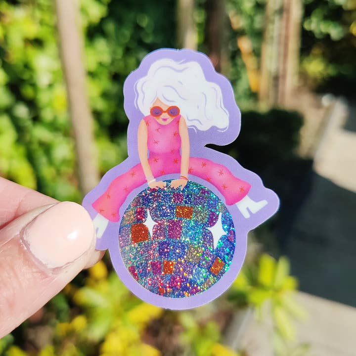 Aniet Illustration - Wholesale Sticker - Sticker woman disco ball funny glitter vinyl