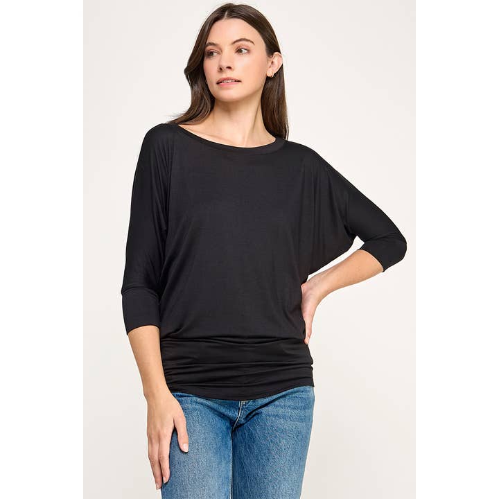Heimious - Wholesale Knit Top - Women's - 3/4 Dolman Sleeve Round neck Modal Jersey Top, 250384