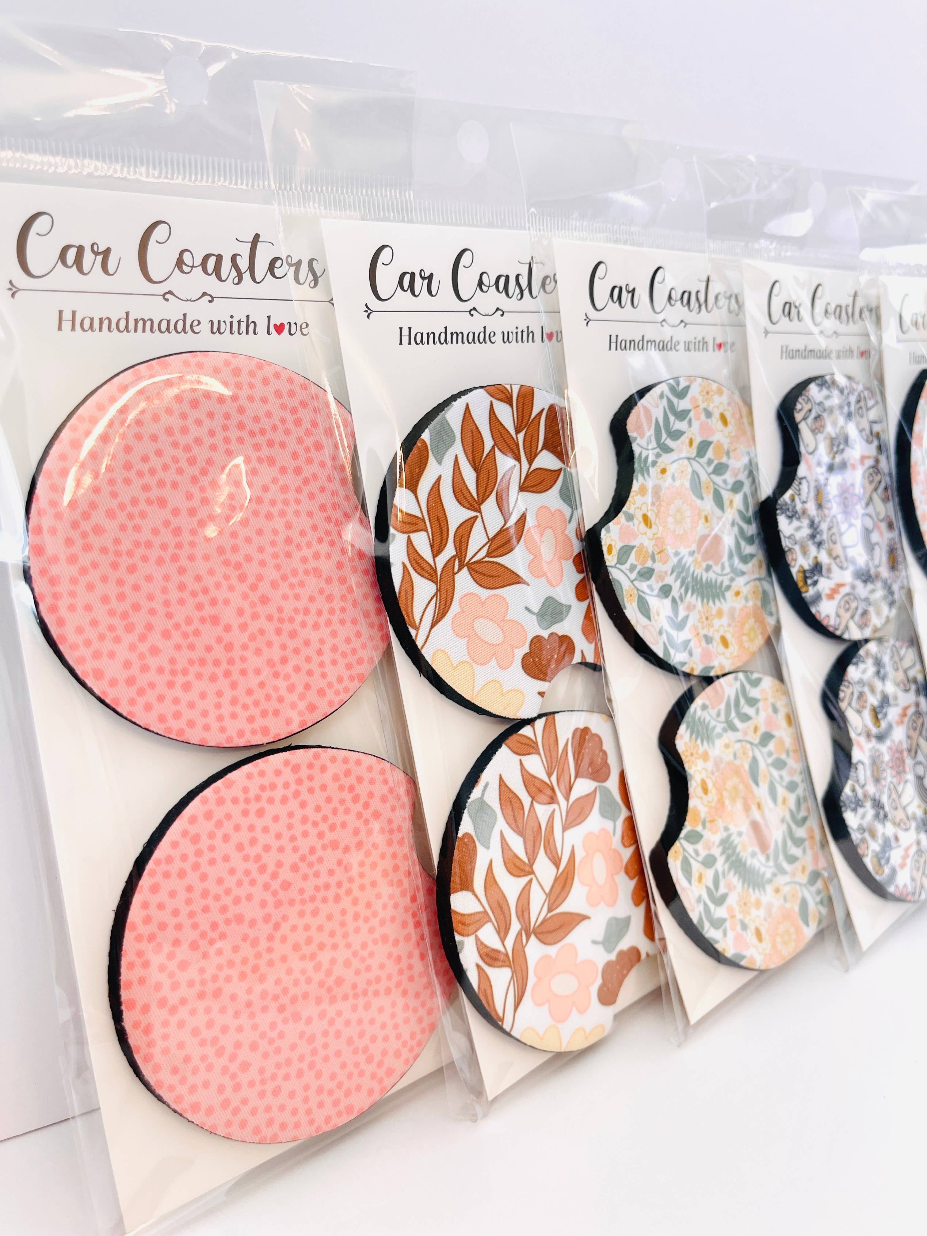 MarissaDDesigns - Vente Sous-verre pour voiture – unisexe - Dessous de verre pour voiture - Lot de 2 avec motifs floraux14