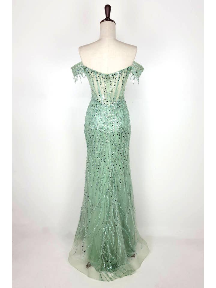 Chicas - Wholesale Gown - Women's - Off the Shoulder Sequin and Bead Long Dress C33157