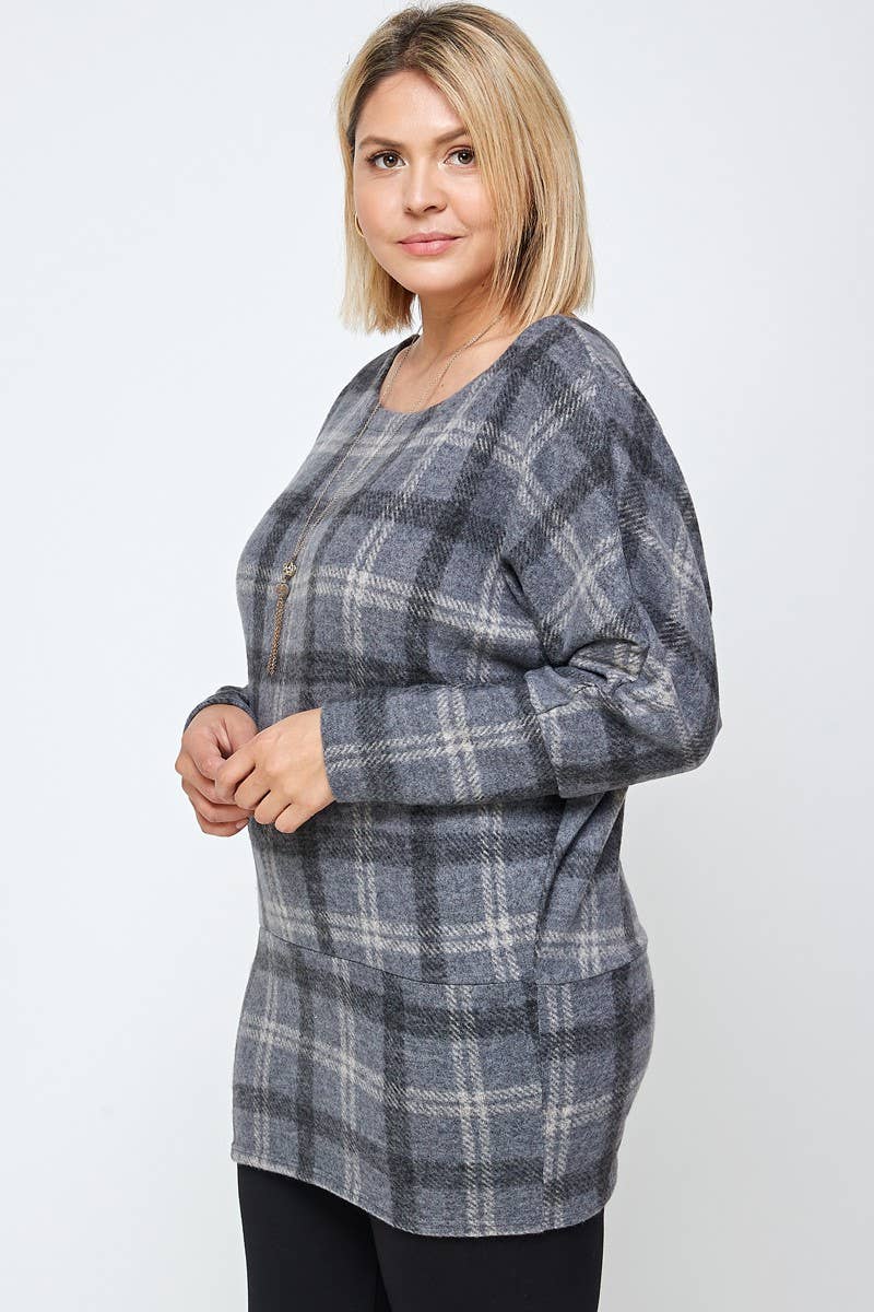 Grey Plus Size Plaid Tunic Top - 17655-T for wholesale on Faire1