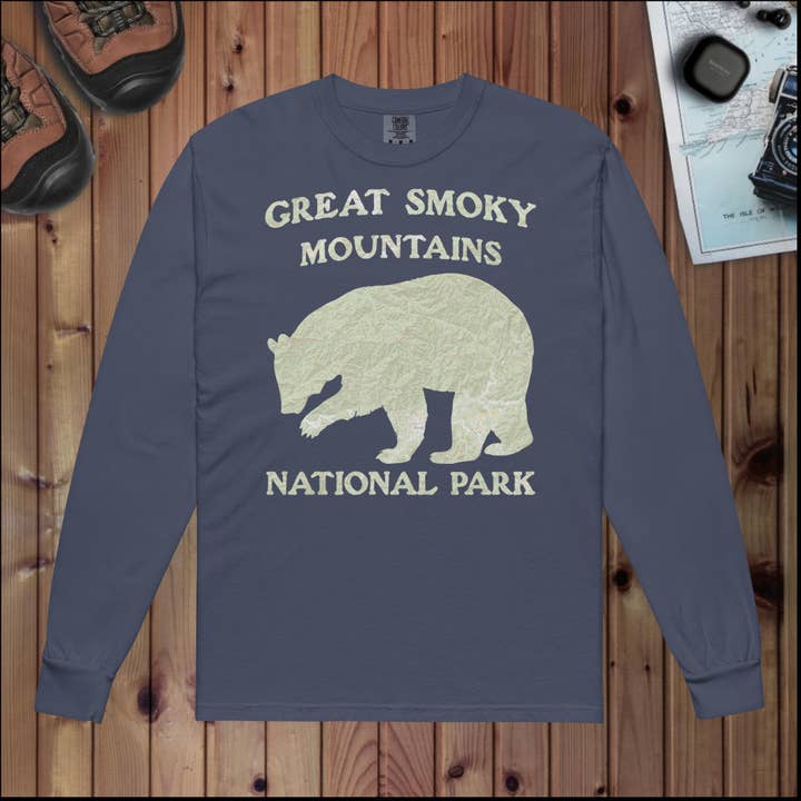 Great Smoky Mountains Bear Heavyweight Long Sleeve Topo Tee for wholesale by Park Service Apparel