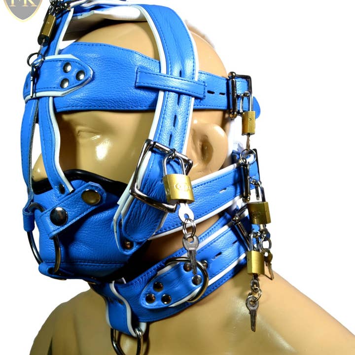 Meninleather - Wholesale Sex Toy - Leather Gear Face Hood Fetish Bondage Muzzle Gag Dildo Rings Locking Buckles