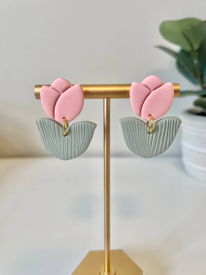 Tulip drop earrings for wholesale by Cozy Clay LLC