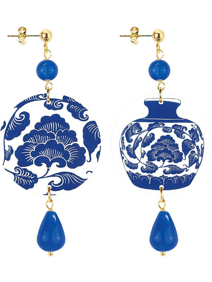 Handmade women's earrings with blue vase made in Italy for wholesale by Lebole Maison