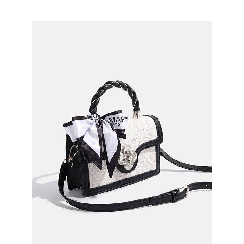 WHITE Faux Leather Flap Jacquard Handbag for wholesale on Faire2