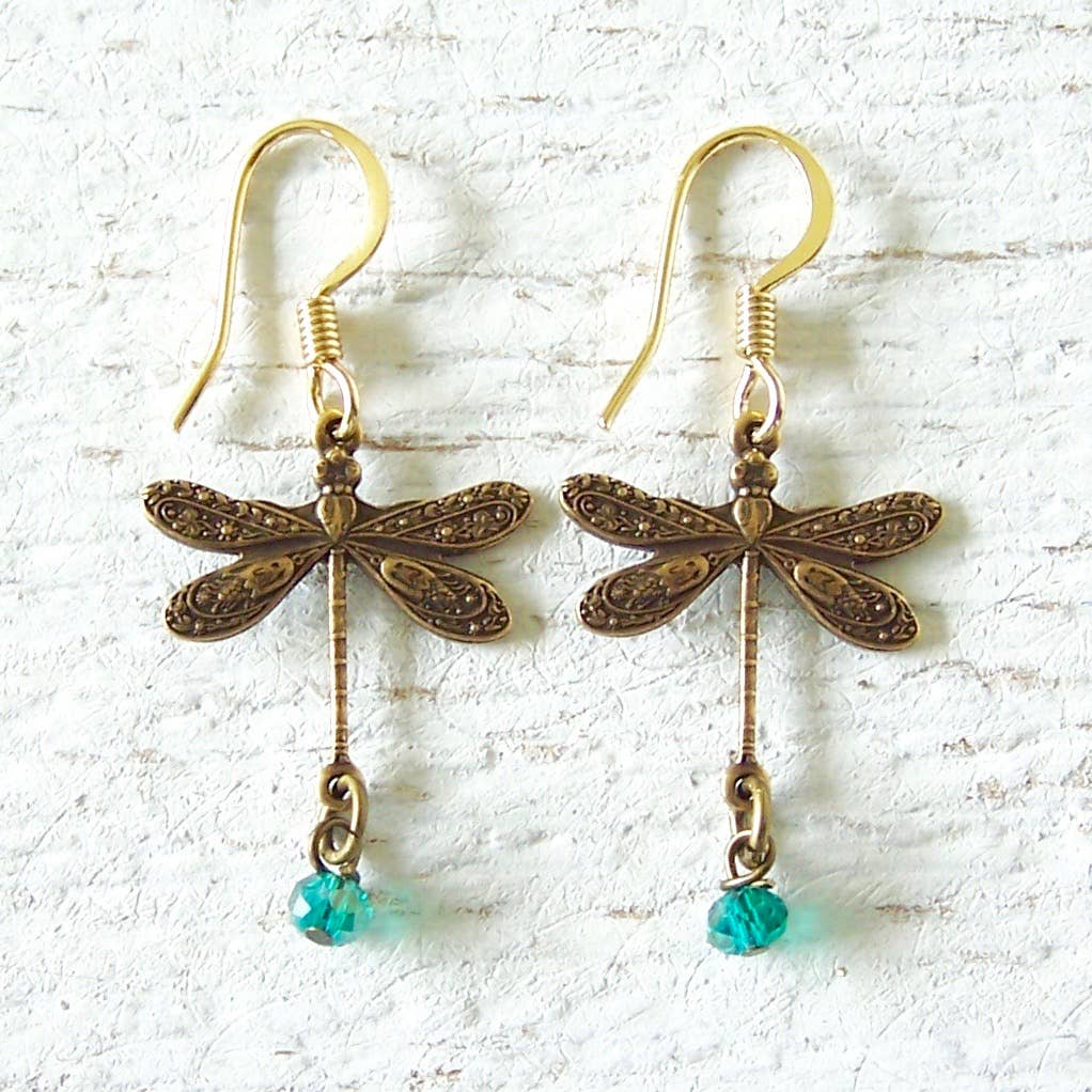 Jo Bird Jewelry - Wholesale Dangle Earrings - Lucky Dragonfly Brass Earrings3