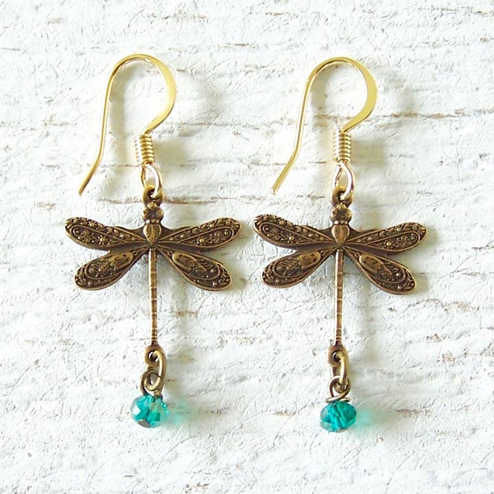 Jo Bird Jewelry – wholesale Dangle earrings – Lucky Dragonfly Brass Earrings3