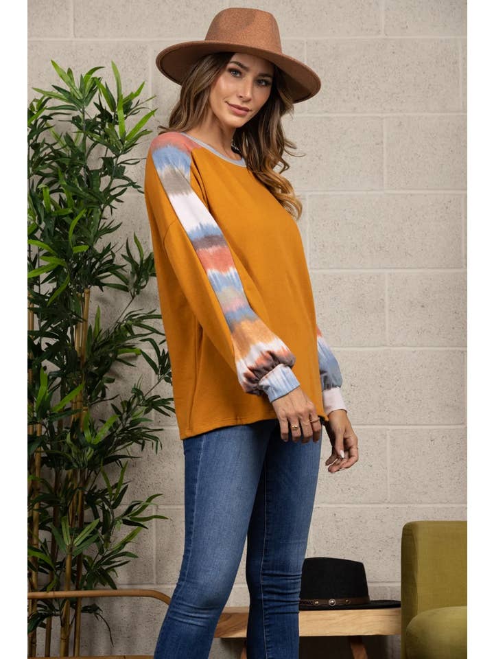 BURNT ORANGE SWEATER TIE DYE PATTERN KNIT RIB-TTH10331 for wholesale on Faire
