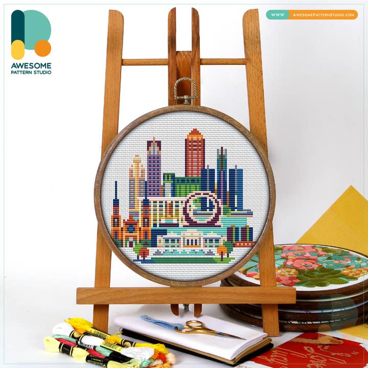 CS096 Detroit Michigan USA, Counted Cross Stitch Kit for wholesale by Awesome Pattern Studio