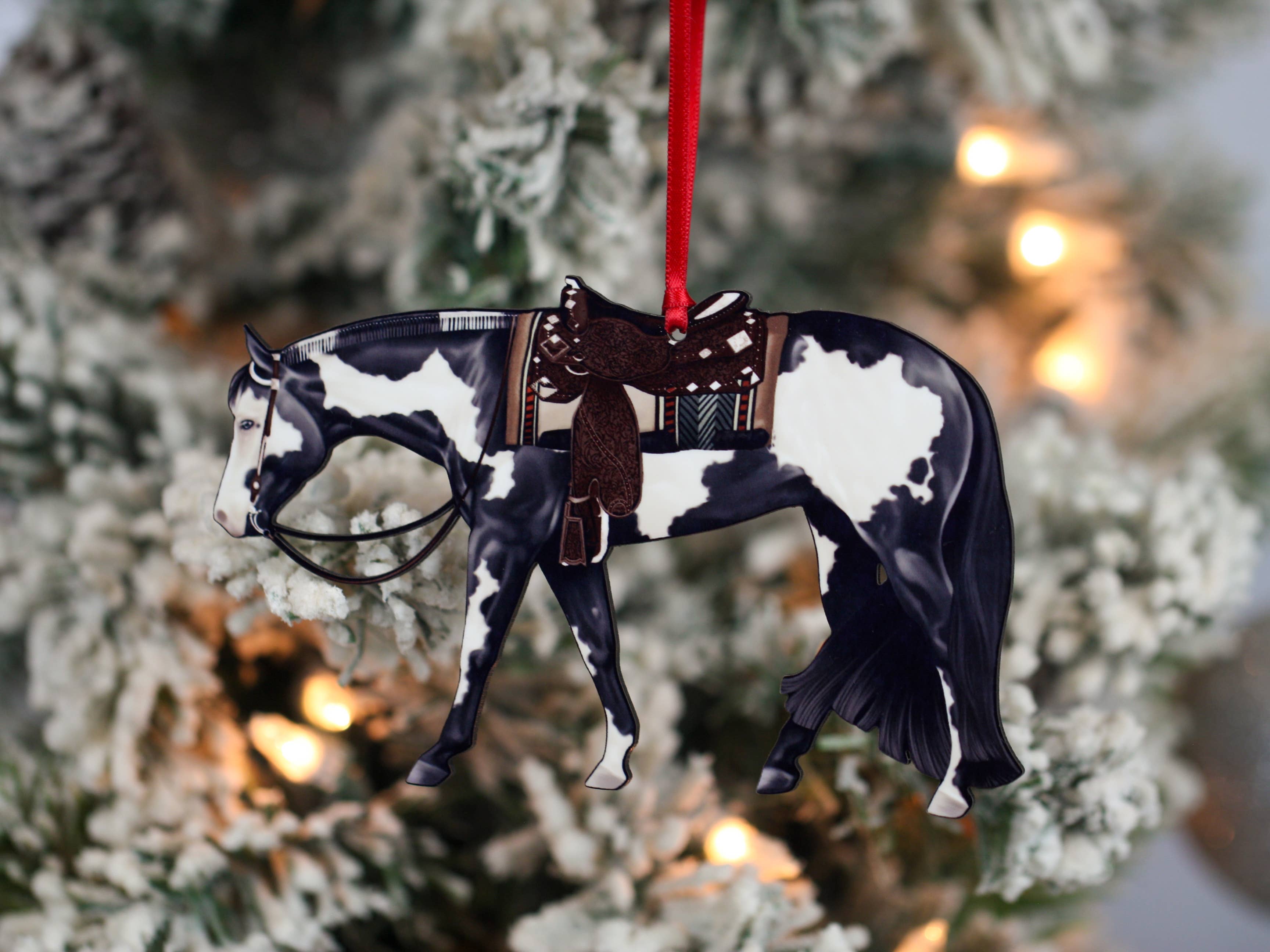 Classy Equine - Wholesale Ornament - Black Tobiano Western Pleasure Horse Ornament - Paint Horse2
