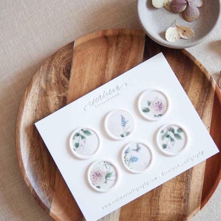 Seniman Calligraphy - Wholesale Sealing Wax - Set of 6 White Wax Seal with Watercolor Floral Toile1