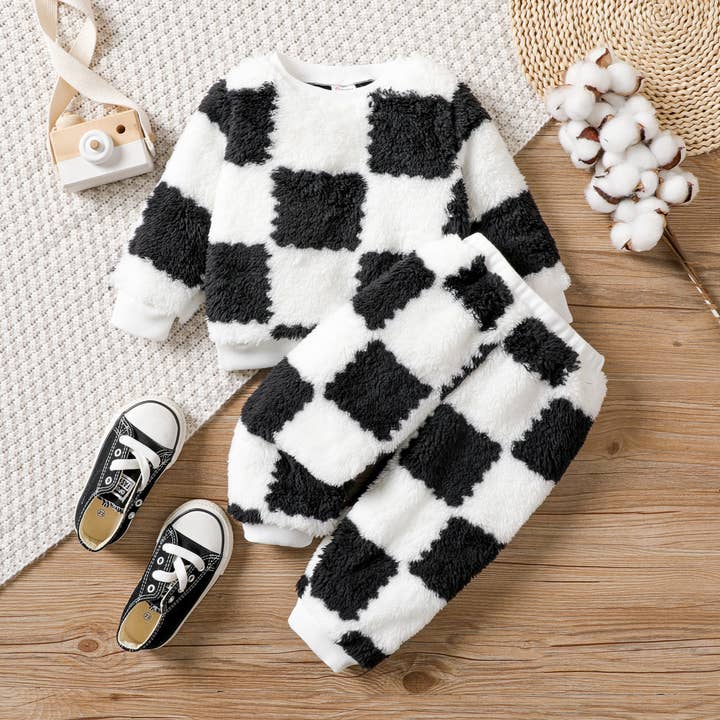 PatPat - Wholesale Top & Pant Set - Baby - 2pcs Baby Casual Grid Long Sleeve Set