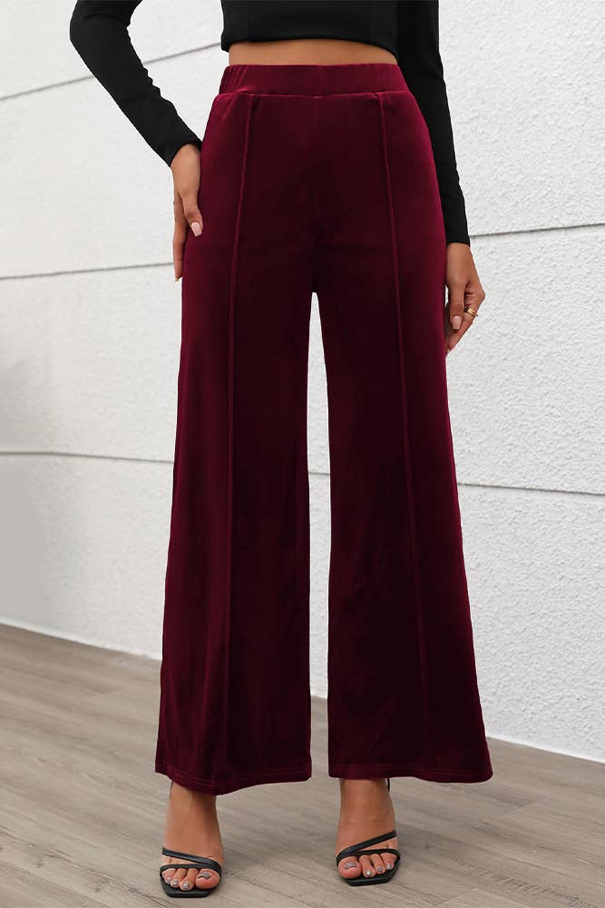 Burgundy  Velvet Wide Leg Women Pants for wholesale on Faire3