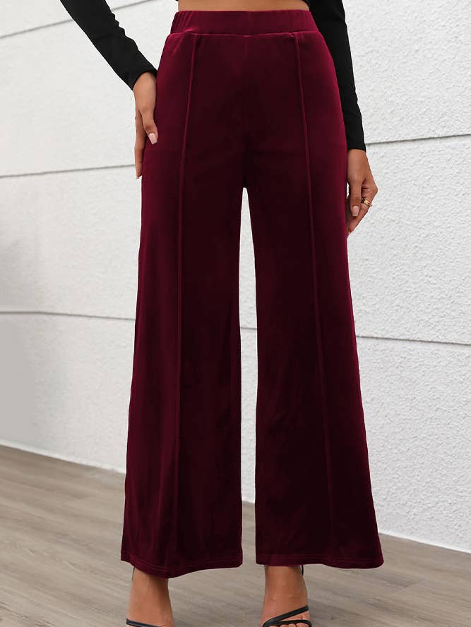 Burgundy Velvet Wide Leg Women Pants for wholesale on Faire3