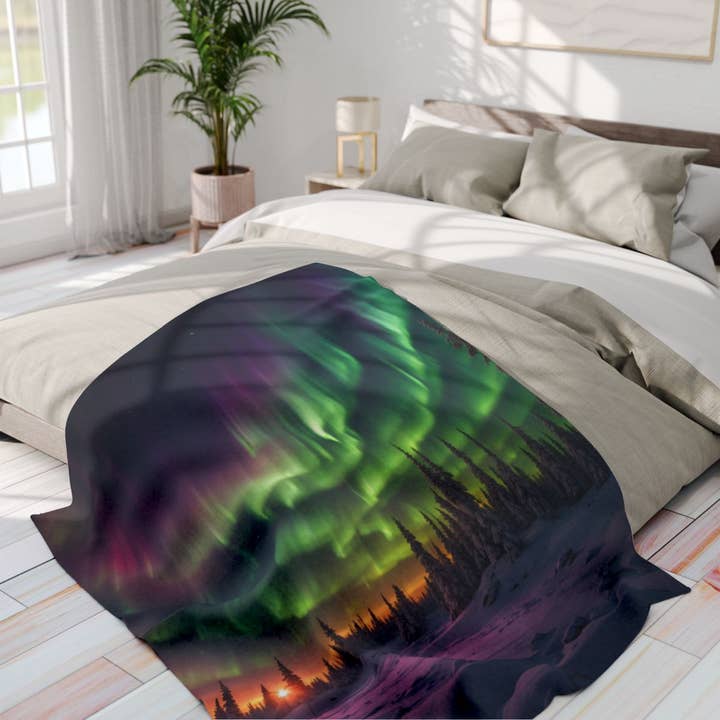 Upside Down Owl Farm - Wholesale Throw Blanket - Aurora Borealis Blanket, Northern Lights Blanket, Fleece2