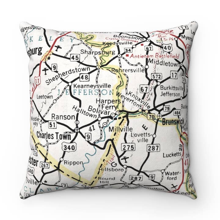 Harpers Ferry West Virginia Map Pillow for wholesale by Daisy Mae Designs