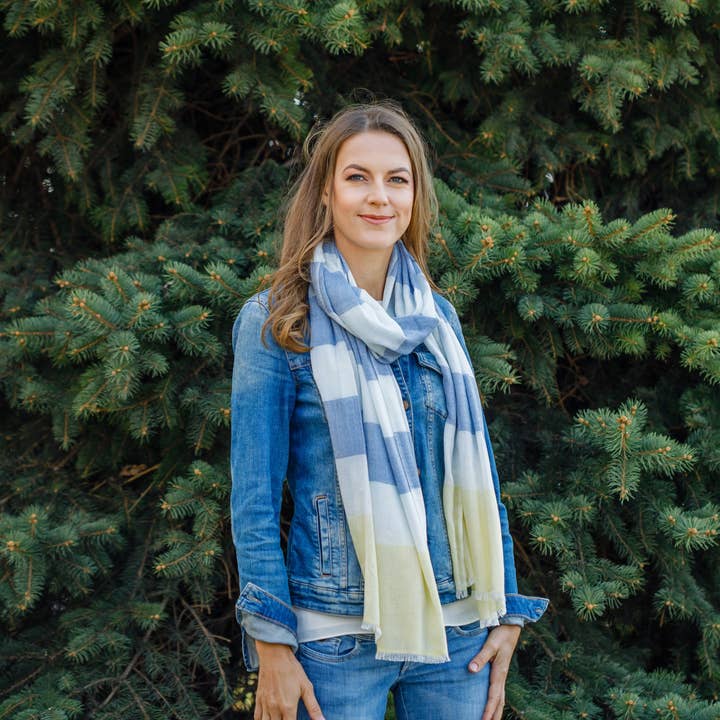 Blue white yellow stripes Selang Scarf for wholesale on Faire1