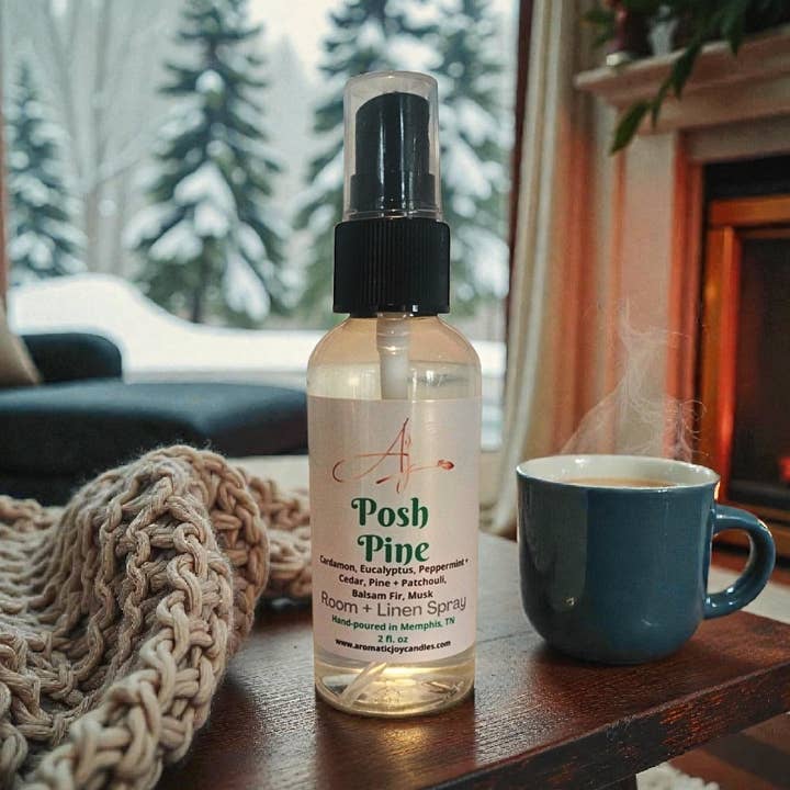Posh Pine Room and Linen Spray for wholesale by Aromatic Joy Candle Company