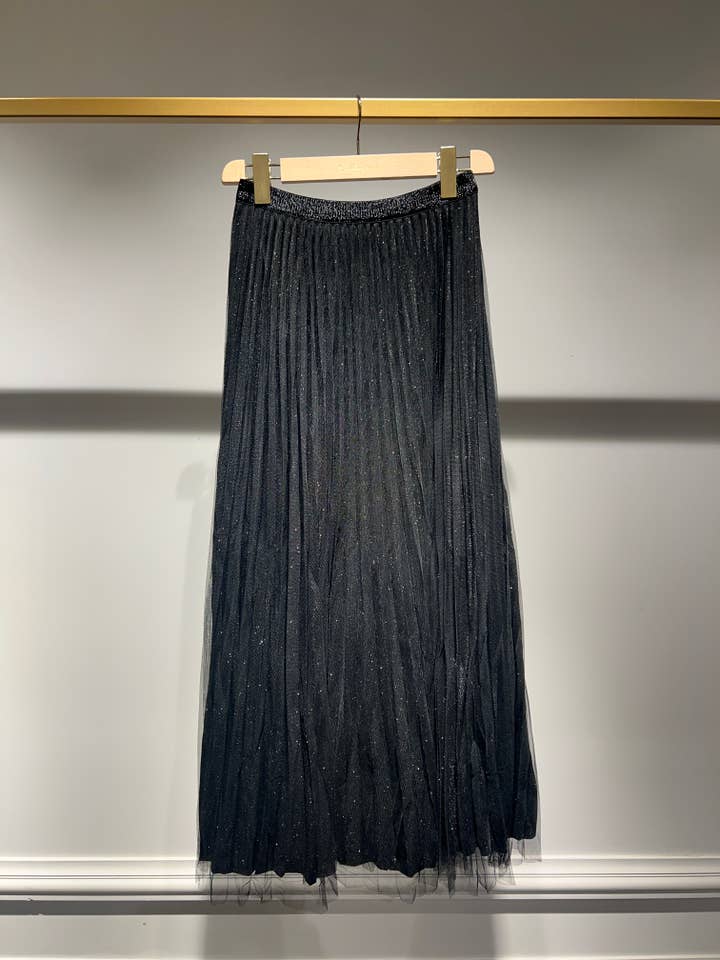 black black Shiny pleated tulle skirt with shiny lining - CK08100 for wholesale on Faire