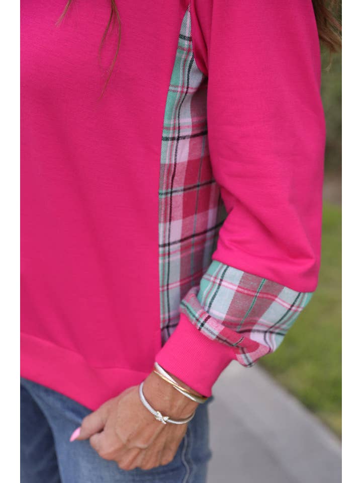 Juniper Plaid Pullover- Pink for wholesale on Faire5