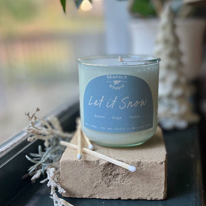 Let It Snow. Fall Soy Candle. Eco Friendly. New England for wholesale by Seafolk