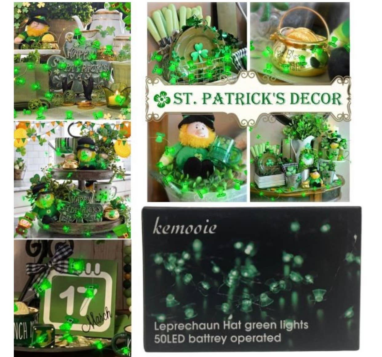 St. Louis Wholesale LLC - Wholesale String Lights - Kemoo LED Lighting- 50count Leprechaun Hat Green LED String0