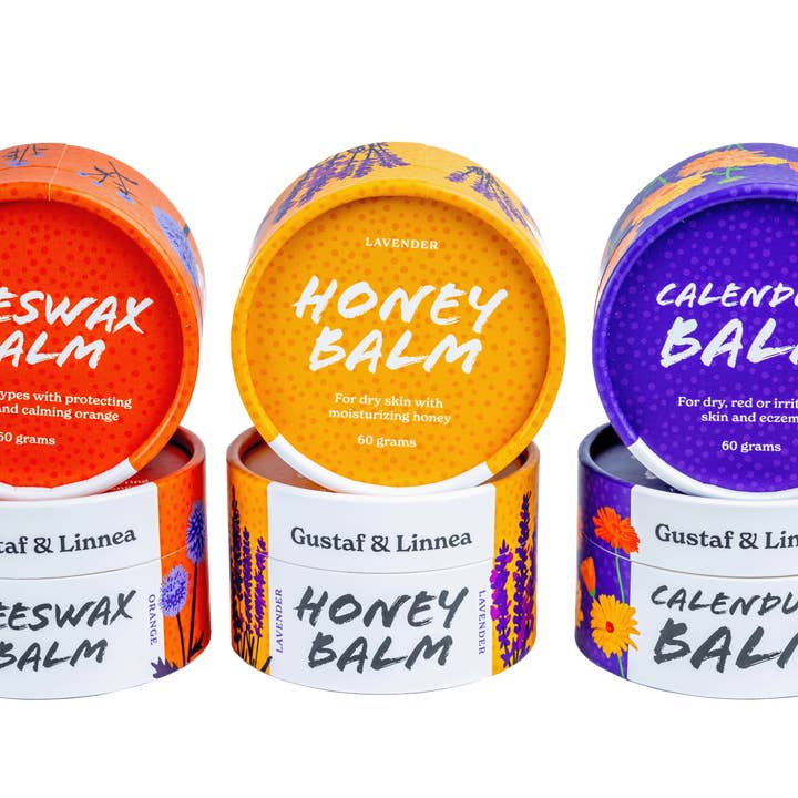 Gustaf och Linnea - Wholesale Verzorgende zalf/balsem/crème - Bijenwasbalsem met sinaasappel in papieren verpakking -Engelse versie